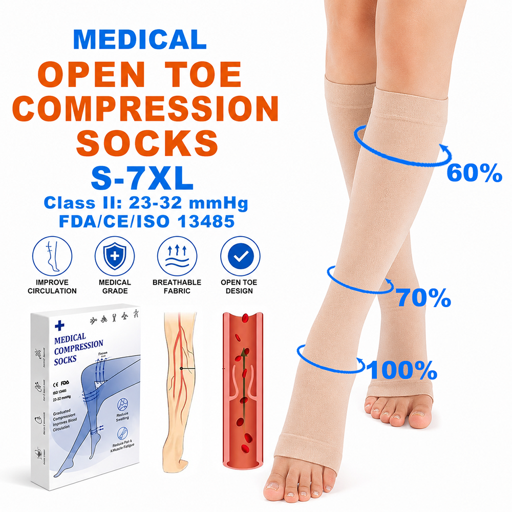 Chaussettes de compression bout ouvert (jambes lourdes)