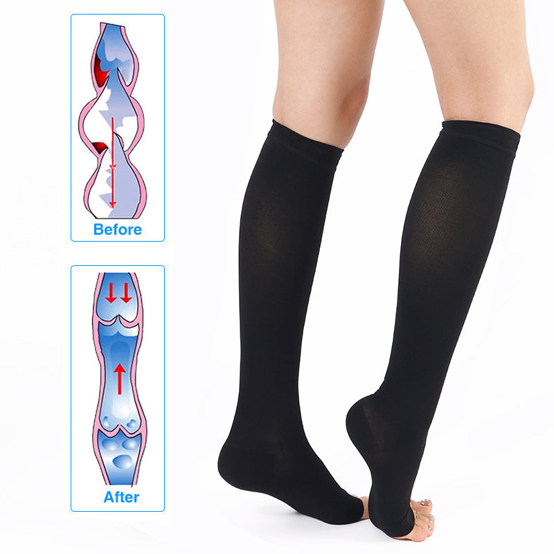 Chaussettes de compression bout ouvert (jambes lourdes)