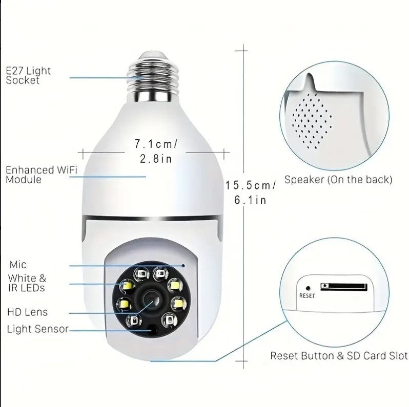 Caméra ampoule WiFi 360° avec vision de nuit