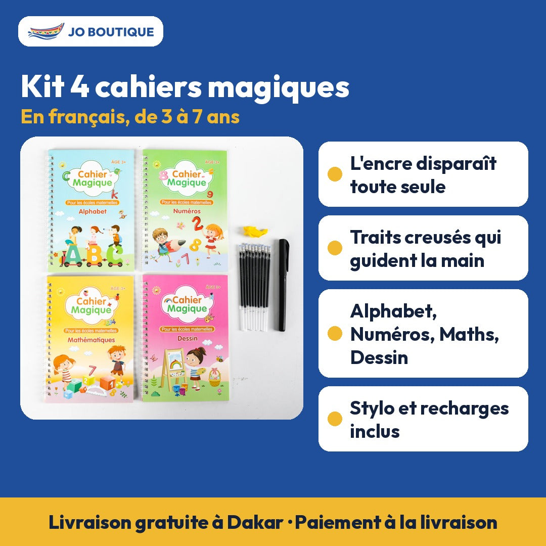 Kit 4 cahiers magiques en français (3 à 7 ans)