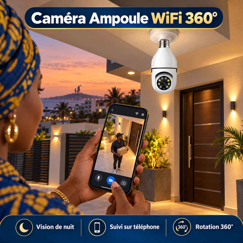 Caméra ampoule WiFi 360° avec vision de nuit