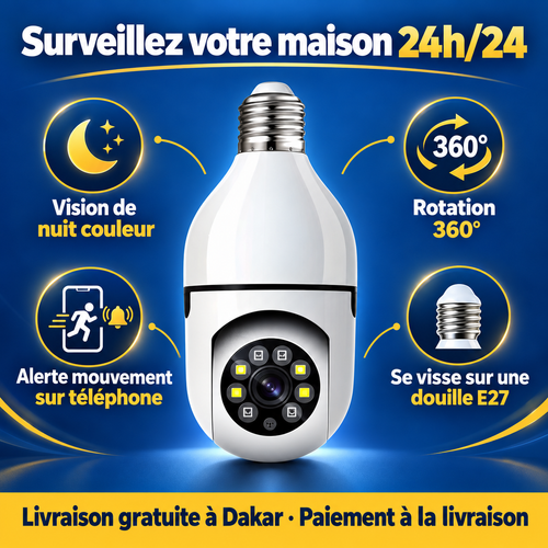 Caméra ampoule WiFi 360° avec vision de nuit