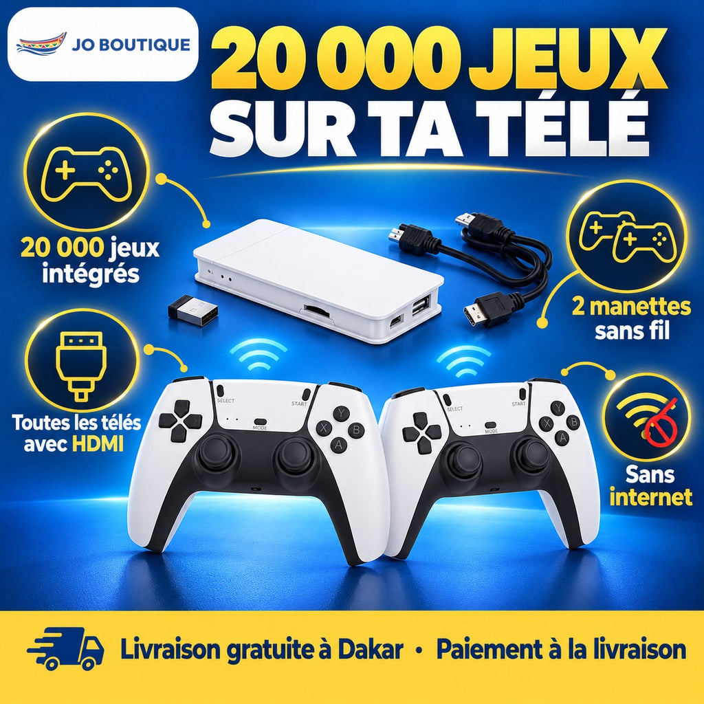 Console de jeux TV blanche : 20 000 jeux et 2 manettes sans fil