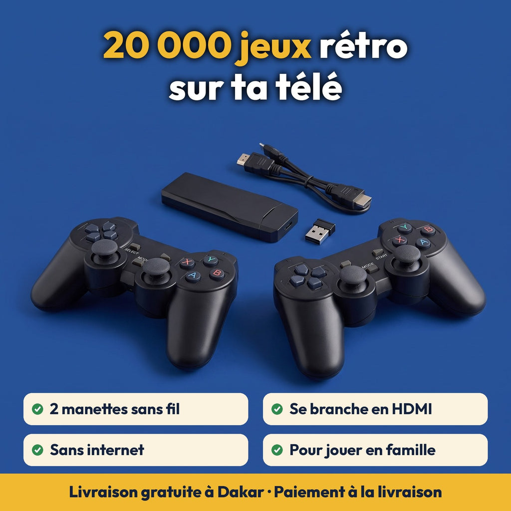 Console de jeux TV : 20 000 jeux et 2 manettes sans fil