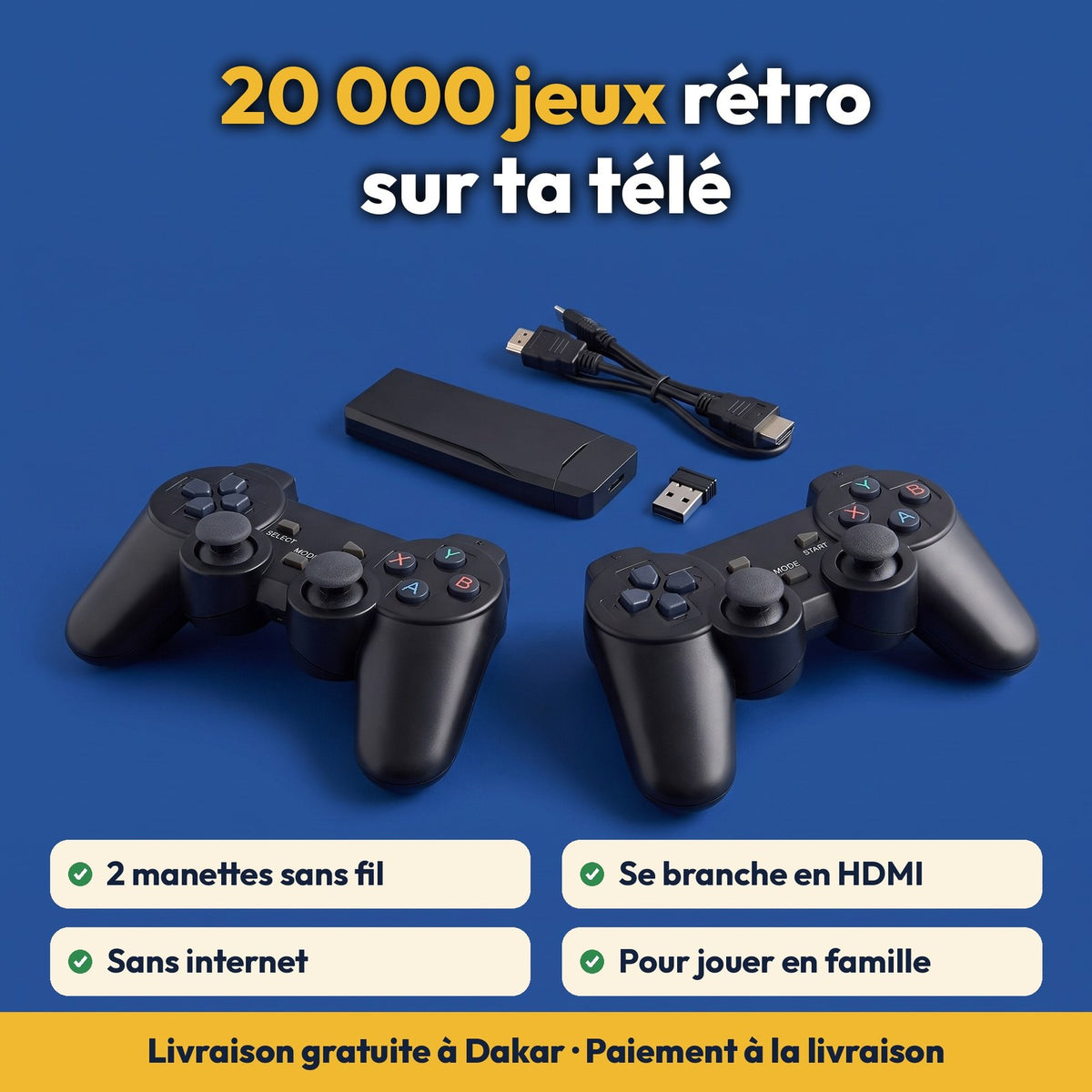 Console de jeux TV : 20 000 jeux et 2 manettes sans fil