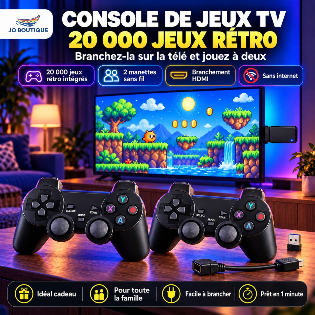Console de jeux TV : 20 000 jeux et 2 manettes sans fil