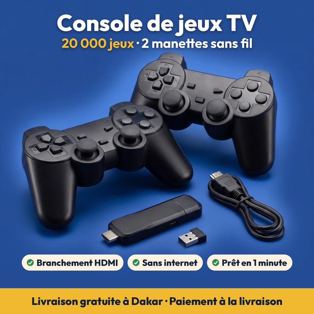 Console de jeux TV : 20 000 jeux et 2 manettes sans fil