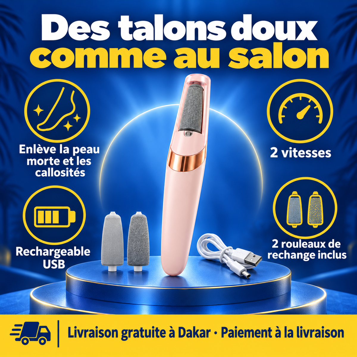 Râpe électrique pour pieds rechargeable (talons doux)